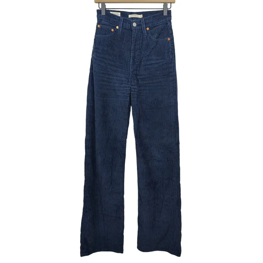 Levi's Ribcage Wide Leg Pants Womens 24 Navy Blue Baggy Zip Fly Retro 70s